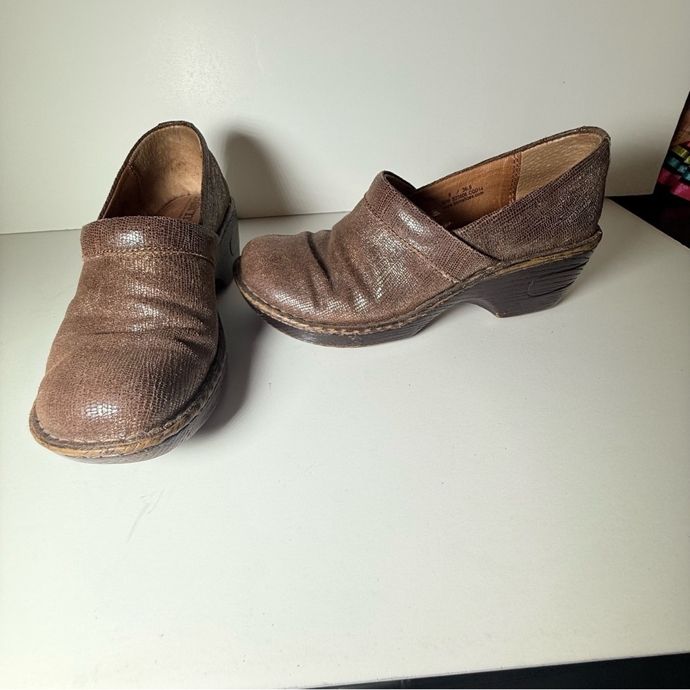 Born Brown Leather Mules with Distressed Finish